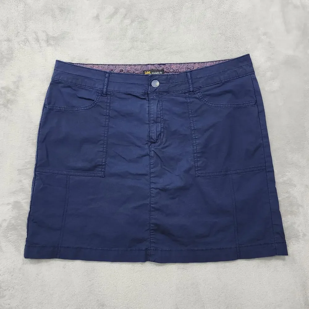Lee Skort Womens 16 Blue Twill Straight Fit Lined Pockets Stretch Casual Preppy